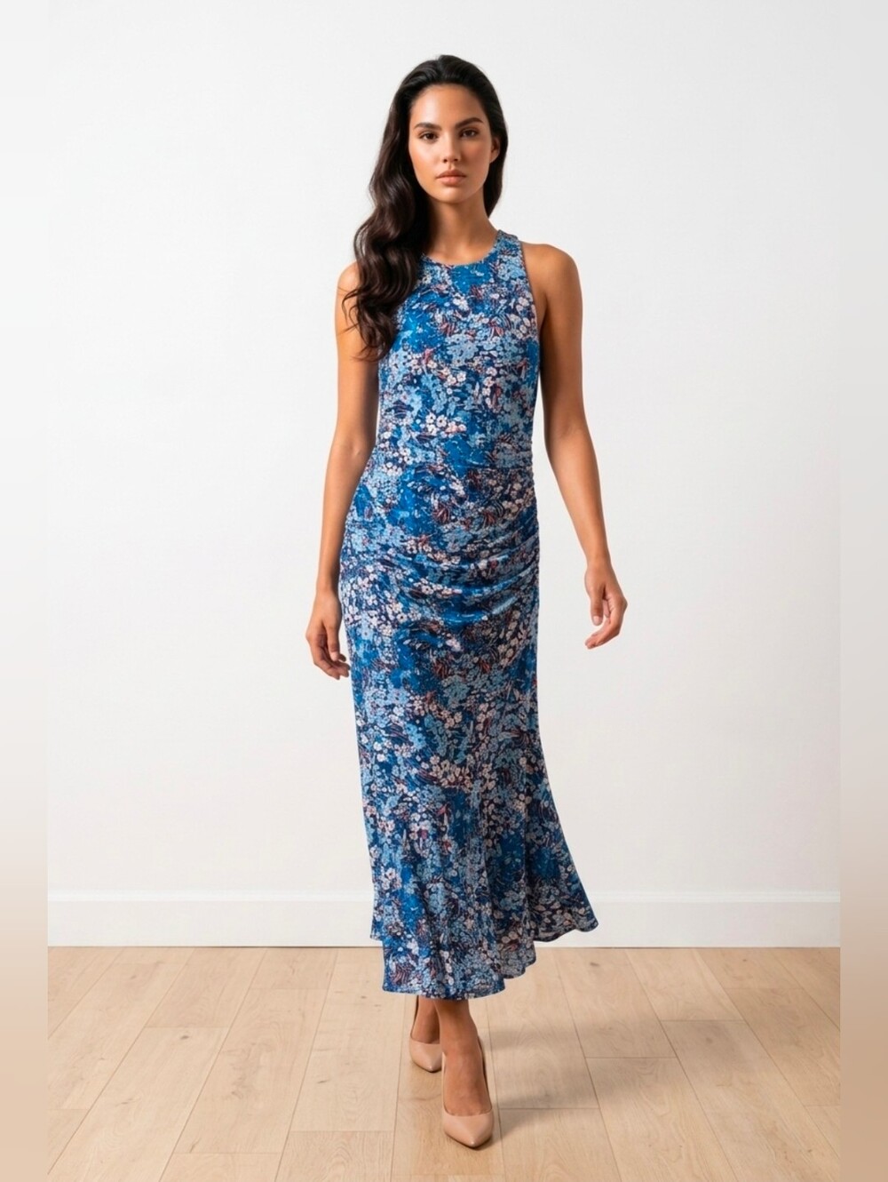 Steve Madden Blue Floral Sleeveless Maxi Dress Size L.